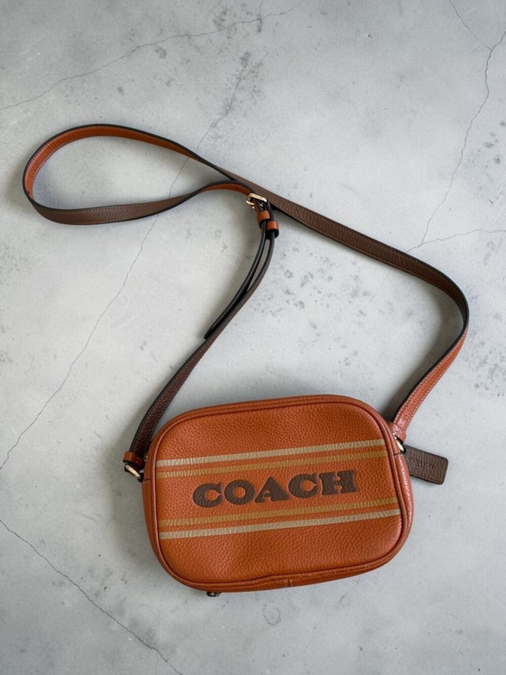 COACH Mini Jamie Tan Leather Camera Zip Crossbody Bag